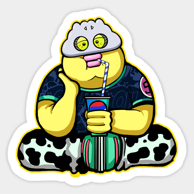 Dope Slluks fatty boy character sipping diet coke illustration Sticker by slluks_shop